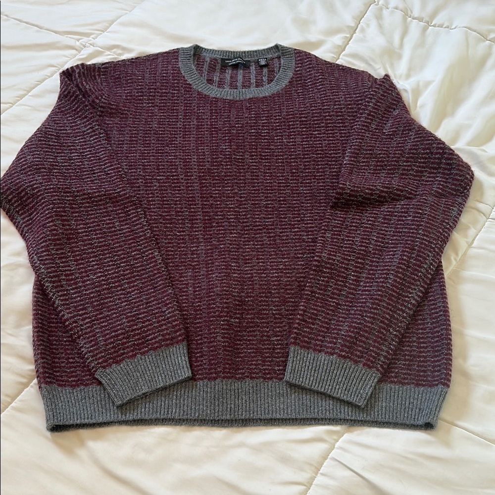 Men's Burgundy and Gray Sweater
